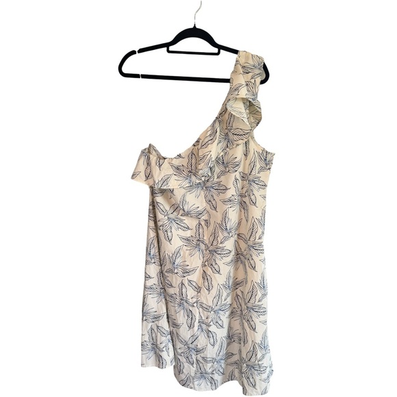 NWT Banana Republic ivory blue print cotton one shoulder raffle dress size XL - Picture 3 of 4